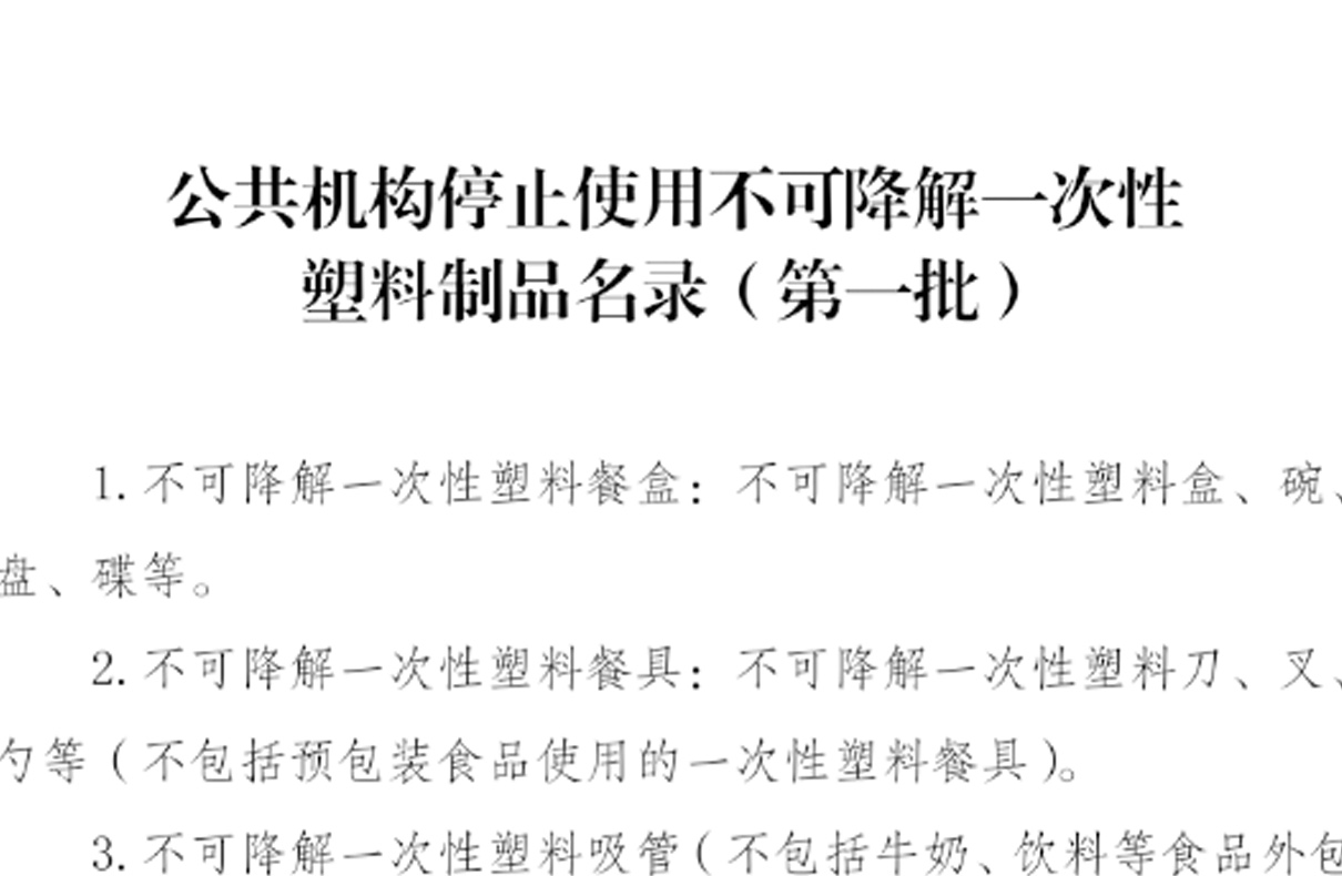公共機構停（tíng）止使用不可降解一（yī）次性塑料製（zhì）品名錄（第一批）